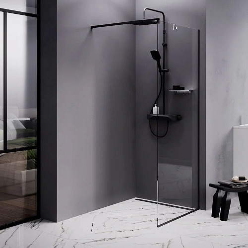Душевая перегородка AM.PM Func W84WI-80-F1-BTE 80x200, стекло прозрачное 8 мм с покрытием, профиль черный Душевая перегородка AM.PM Func W84WI-80-F1-BTE 80x200, стекло прозрачное 8 мм с покрытием, профиль черный