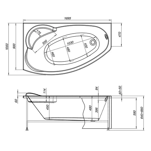 Акриловая ванна Aquanet Sofia 170x90 L 00204039 Акриловая ванна Aquanet Sofia 170x90 L 00204039