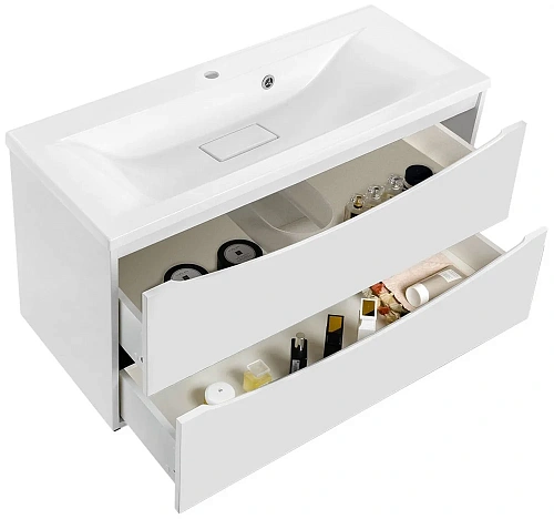 Тумба под раковину Vincea Mia 900 подвесная, 2 выкатных ящика soft close, G.White VMC-2MA900GW Тумба под раковину Vincea Mia 900 подвесная, 2 выкатных ящика soft close, G.White VMC-2MA900GW