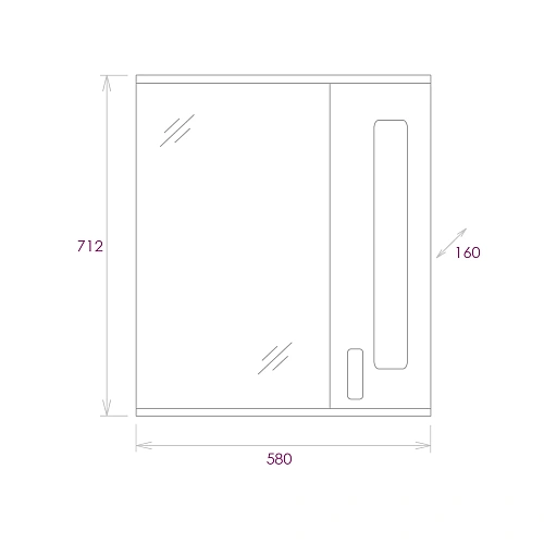 Зеркальный шкаф Onika КРИСТАЛЛ 58.01 правый 205818 Зеркальный шкаф Onika КРИСТАЛЛ 58.01 правый 205818