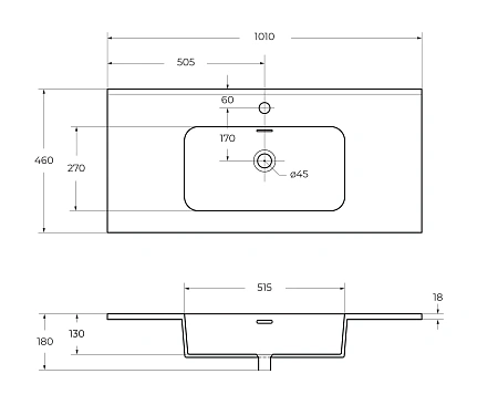 Раковина CEZARES 50200 Bianco 1010x470 керамика Раковина CEZARES 50200 Bianco 1010x470 керамика
