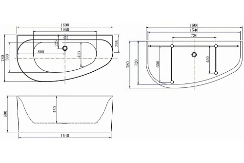 Акриловая ванна Allen Brau Priority 160x78 2.31005.21A/AM антрацит/белый матовый Акриловая ванна Allen Brau Priority 160x78 2.31005.21A/AM антрацит/белый матовый