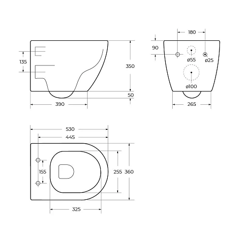 Унитаз подвесной CEZARES STREAM CZR-2426-TH-TOR/SC безободковый с сиденьем Унитаз подвесной CEZARES STREAM CZR-2426-TH-TOR/SC безободковый с сиденьем