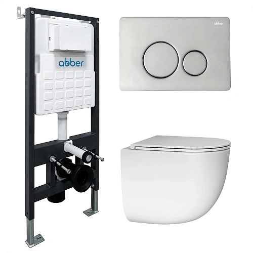 Комплект унитаза ABBER Bequem AC1132TC белый, с закрытым дном с инсталляцией AC0105 и кнопкой AC0121 хром глянцевый Комплект унитаза ABBER Bequem AC1132TC белый, с закрытым дном с инсталляцией AC0105 и кнопкой AC0121 хром глянцевый