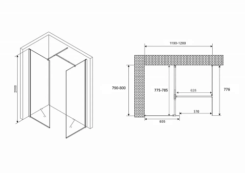 Душевой уголок ABBER Immer Offen AG67128B 120x80 см универсальный, профиль черный, стекло прозрачное Душевой уголок ABBER Immer Offen AG67128B 120x80 см универсальный, профиль черный, стекло прозрачное