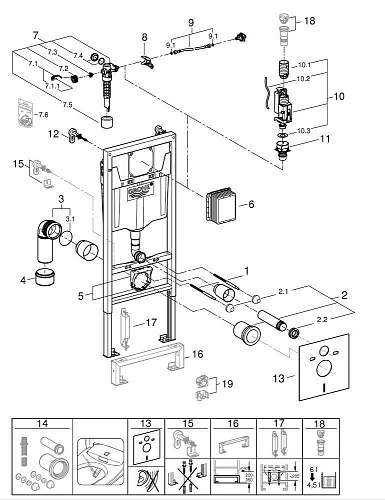Инсталляция для унитаза GROHE Rapid SL (38539001) с принадлежностями для монтажа перед стеной Инсталляция для унитаза GROHE Rapid SL (38539001) с принадлежностями для монтажа перед стеной