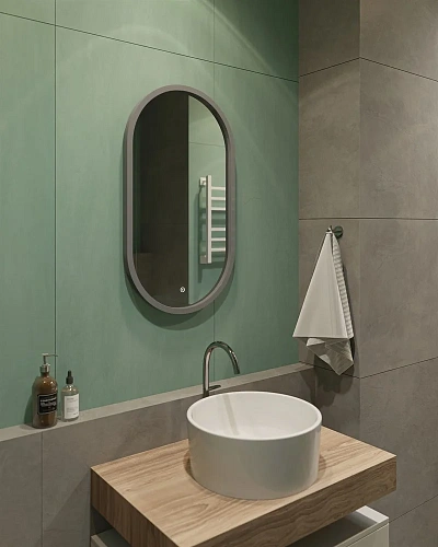 Зеркало DIWO Казань 45 серое, с подсветкой, овальное, в стиле лофт, сенсорное управление 543683 Зеркало DIWO Казань 45 серое, с подсветкой, овальное, в стиле лофт, сенсорное управление 543683