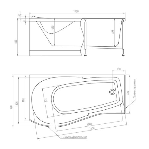 Акриловая ванна Timo VINO1792L 170x92x66 с каркасом, слив-переливом и фронтальной панелью Акриловая ванна Timo VINO1792L 170x92x66 с каркасом, слив-переливом и фронтальной панелью