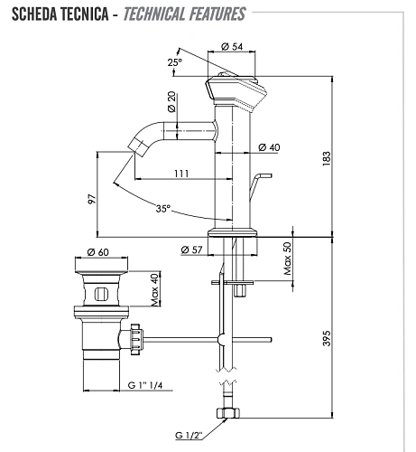 Смеситель для раковины Remer Element ET10XV, сталь Смеситель для раковины Remer Element ET10XV, сталь