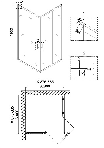 Душевой уголок Niagara Nova NG-6808-08 BLACK (90x90x195) квадратная, двери раздвижные, 68080811BLACK Душевой уголок Niagara Nova NG-6808-08 BLACK (90x90x195) квадратная, двери раздвижные, 68080811BLACK