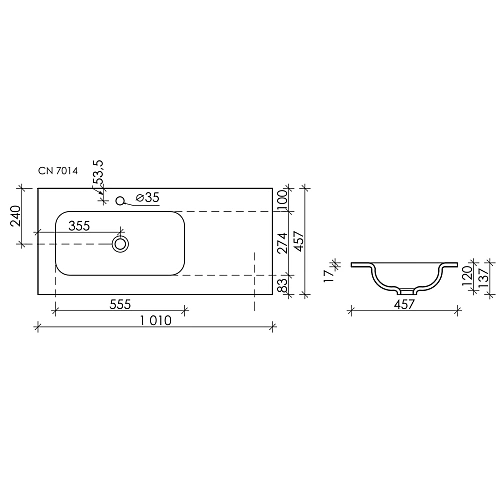 Раковина Ceramica Nova Grace CN7014MB накладная с отверстием под смеситель 1010x457x137мм, чаша слева, черный матовый Раковина Ceramica Nova Grace CN7014MB накладная с отверстием под смеситель 1010x457x137мм, чаша слева, черный матовый