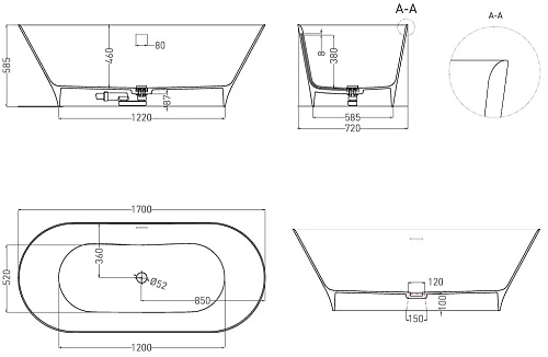Ванна отдельностоящая Salini MONA 170х72 102912G из искусственого камня S-Sense Ванна отдельностоящая Salini MONA 170х72 102912G из искусственого камня S-Sense