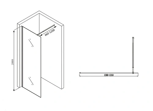 Душевая перегородка ABBER Immer Offen AG61120B8 120 см универсальная, профиль черный, стекло прозрачное Душевая перегородка ABBER Immer Offen AG61120B8 120 см универсальная, профиль черный, стекло прозрачное