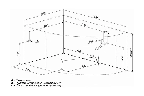 Акриловая ванна Aquanet Capri 160x100 L 00203911 Акриловая ванна Aquanet Capri 160x100 L 00203911
