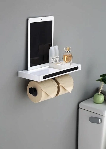 Держатель туалетной бумаги Rush Edge ED77143B black двойной с полкой Держатель туалетной бумаги Rush Edge ED77143B black двойной с полкой