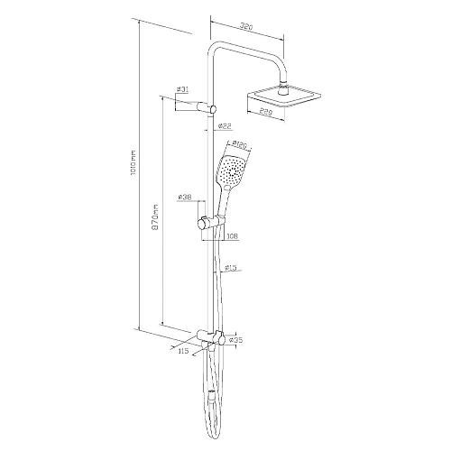 Душевая система Damixa Eclipse 931000000 верхний душ 220мм, штанга 1010 мм, хром Душевая система Damixa Eclipse 931000000 верхний душ 220мм, штанга 1010 мм, хром