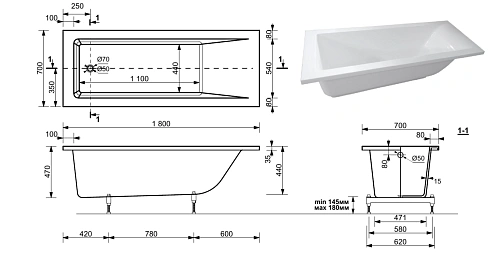 Ванна из искусственного камня Taliente Egoista 1800x700 EG2318070-1 Ванна из искусственного камня Taliente Egoista 1800x700 EG2318070-1