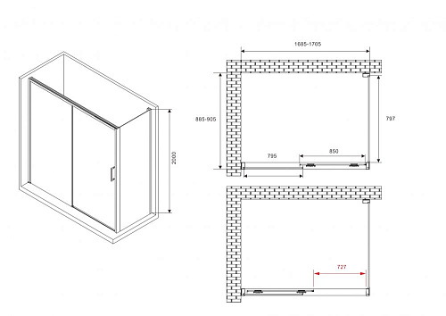Душевой уголок ABBER Komfort AG93170B-S92B 170x90 см универсальный, профиль черный, стекло прозрачное Душевой уголок ABBER Komfort AG93170B-S92B 170x90 см универсальный, профиль черный, стекло прозрачное