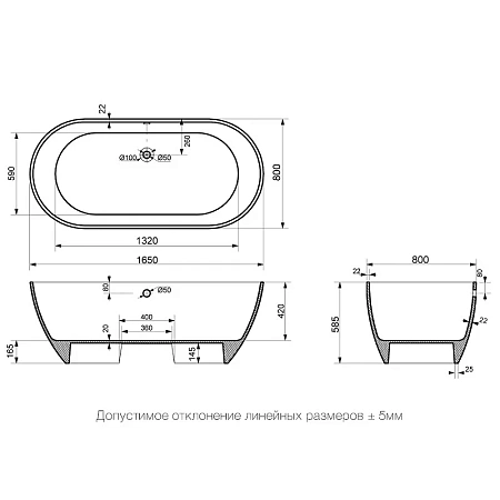 Ванна из искусственного камня Delice Olivia 1650х800 DLR330002 Ванна из искусственного камня Delice Olivia 1650х800 DLR330002