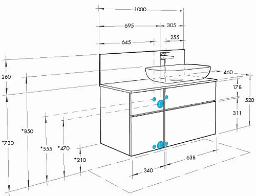Тумба под раковину Aquaton Мишель 100 со столешницей, дуб рустикальный, фьорд 1A244101MIX30 Тумба под раковину Aquaton Мишель 100 со столешницей, дуб рустикальный, фьорд 1A244101MIX30