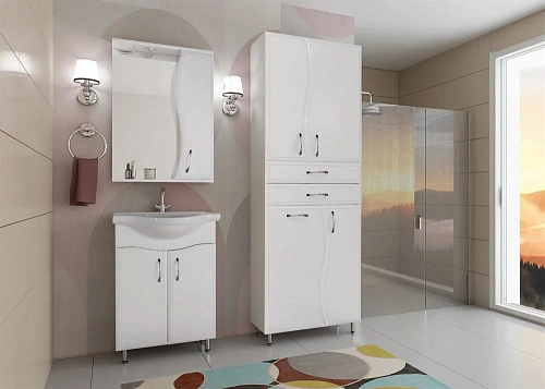 Шкаф-пенал Style Line Волна 70 ЛС-000010050 2 ящика, с бельевой корзиной, белый Шкаф-пенал Style Line Волна 70 ЛС-000010050 2 ящика, с бельевой корзиной, белый