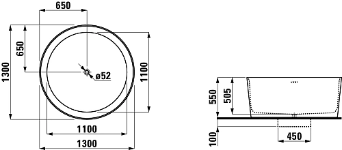 Ванна из искусственного камня Laufen Val 130 2.3128.2.000.000.1 Ванна из искусственного камня Laufen Val 130 2.3128.2.000.000.1