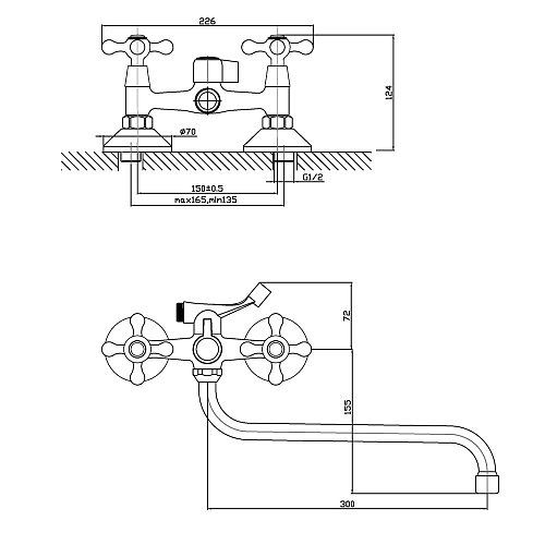 Смеситель для ванны Orange Classic Pro M72-222cr Смеситель для ванны Orange Classic Pro M72-222cr