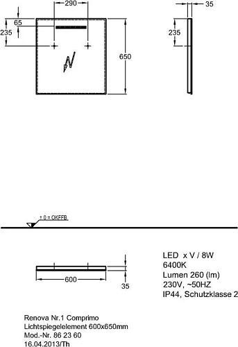 Зеркало Geberit Renova Comprimo 862360000 с подсветкой 60 см Зеркало Geberit Renova Comprimo 862360000 с подсветкой 60 см