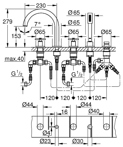 Смеситель на борт ванны GROHE Atrio New на 5 отверстий, теплый закат глянец (19923DA3) Смеситель на борт ванны GROHE Atrio New на 5 отверстий, теплый закат глянец (19923DA3)