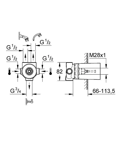 Скрытая часть встраиваемого переключателя на 3 положения GROHE Ondus (29033000) Скрытая часть встраиваемого переключателя на 3 положения GROHE Ondus (29033000)