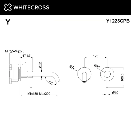 Смеситель для раковины WHITECROSS Y Y1225CPB скрытого монтажа, брашированная медь Смеситель для раковины WHITECROSS Y Y1225CPB скрытого монтажа, брашированная медь