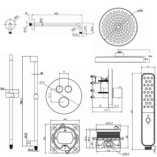 Душевая система AQUAme AQM 8401GM встраиваемая с термостатом, Gun metal AQM8401GM Душевая система AQUAme AQM 8401GM встраиваемая с термостатом, Gun metal AQM8401GM