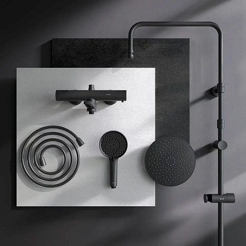 Душевая система AM.PM X-Joy F0785A522 с термостатом, верхний душ 220мм, черный Душевая система AM.PM X-Joy F0785A522 с термостатом, верхний душ 220мм, черный