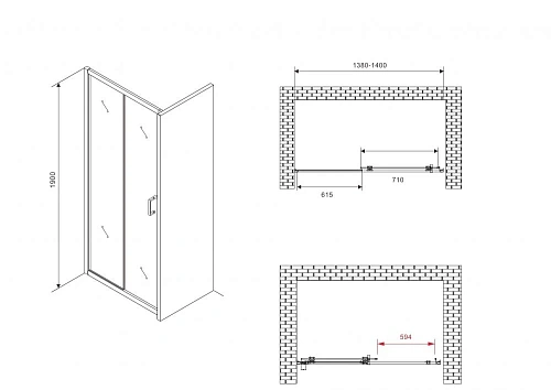 Душевая дверь ABBER Schwarzer Diamant AG30140B5 140 см универсальная, профиль черный, стекло прозрачное Душевая дверь ABBER Schwarzer Diamant AG30140B5 140 см универсальная, профиль черный, стекло прозрачное