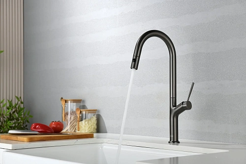 Смеситель для кухни AQUAme Cucina AQM9905GM с выдвижным изливом, с подключением к фильтру с питьевой водой, металл Смеситель для кухни AQUAme Cucina AQM9905GM с выдвижным изливом, с подключением к фильтру с питьевой водой, металл