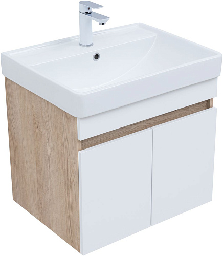 Тумба под раковину Aquanet Оптима 60 00344799 дуб светлый/белый сатин Тумба под раковину Aquanet Оптима 60 00344799 дуб светлый/белый сатин