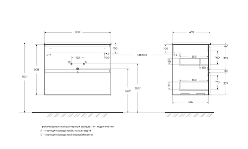 Тумба под раковину BelBagno UNO-800-2C-SO-AO подвесная, голубой матовый, 800x455x608 Тумба под раковину BelBagno UNO-800-2C-SO-AO подвесная, голубой матовый, 800x455x608