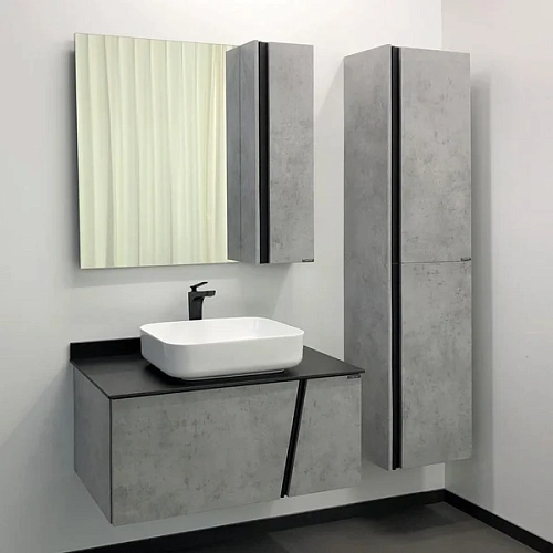 Тумба раковина Comforty Эдинбург-90 00004147997 бетон светлый с черной столешницей, раковина Comforty T-Y9378 Тумба раковина Comforty Эдинбург-90 00004147997 бетон светлый с черной столешницей, раковина Comforty T-Y9378