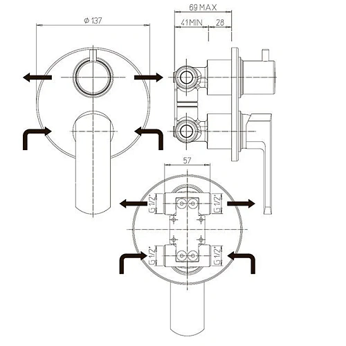 Смеситель для душа Paini Ovo 86CR6911 встраиваемый Смеситель для душа Paini Ovo 86CR6911 встраиваемый