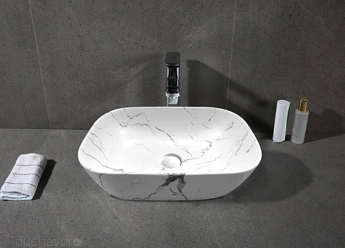 Раковина Ceruttispa CR8215MMW 455х320х135 накладная, мрамор матовый белый, прямоугольная Раковина Ceruttispa CR8215MMW 455х320х135 накладная, мрамор матовый белый, прямоугольная