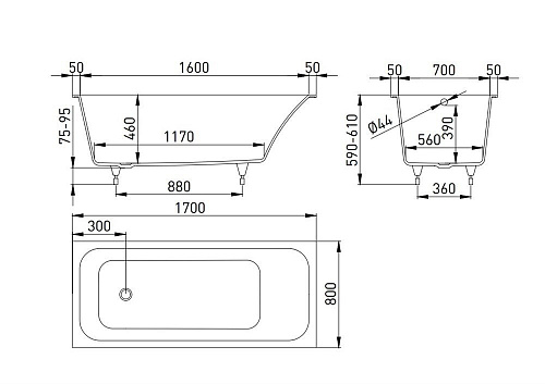 Ванна из искусственного камня Salini ORLANDA 170x80 102016GN Ванна из искусственного камня Salini ORLANDA 170x80 102016GN