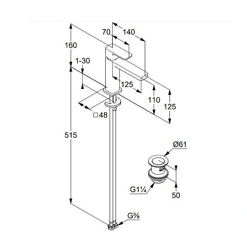 Смеситель для раковины Kludi RENON 42288N275 оружейная сталь Смеситель для раковины Kludi RENON 42288N275 оружейная сталь