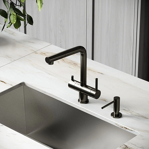 Смеситель для кухни SANCOS Spin SC4015GG с вытяжным изливом, c краном для фильтрованной воды вороненая сталь Смеситель для кухни SANCOS Spin SC4015GG с вытяжным изливом, c краном для фильтрованной воды вороненая сталь