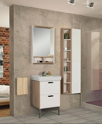 Зеркальный шкаф Aquaton Йорк 55 белый/дуб сонома 1A173202YOAD0 Зеркальный шкаф Aquaton Йорк 55 белый/дуб сонома 1A173202YOAD0