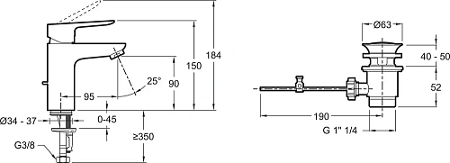 Смеситель для раковины Jacob Delafon Oscar E29842-CP с донным клапаном Смеситель для раковины Jacob Delafon Oscar E29842-CP с донным клапаном