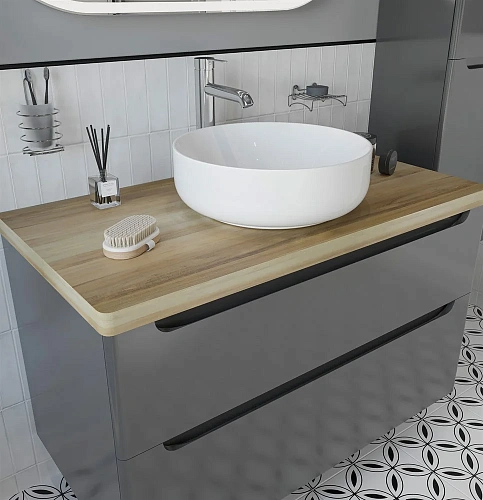 Комплект мебели STWORKI Берген 100 серая со светлой столешницей, раковина Moon 1 549595 Комплект мебели STWORKI Берген 100 серая со светлой столешницей, раковина Moon 1 549595