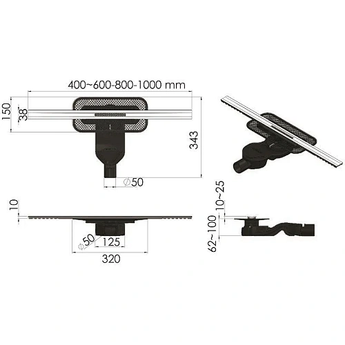 Душевой лоток BERGES SIMPEL 1000, матовый хром, S-сифон D50 H60 боковой 090113 Душевой лоток BERGES SIMPEL 1000, матовый хром, S-сифон D50 H60 боковой 090113