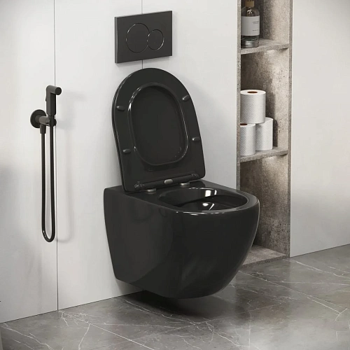 Унитаз подвесной GROSSMAN GR-4411BS Color 560x360x350 черный безободковый с тонкой крышкой Унитаз подвесной GROSSMAN GR-4411BS Color 560x360x350 черный безободковый с тонкой крышкой