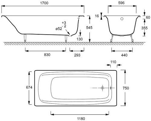 Ванна чугунная Jacob Delafon Diapason 170x75 E2937-S-00 Ванна чугунная Jacob Delafon Diapason 170x75 E2937-S-00