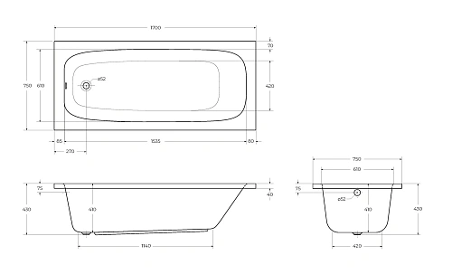 Акриловая ванна CEZARES ECO-170-75-41-W37 1700x750 белый Акриловая ванна CEZARES ECO-170-75-41-W37 1700x750 белый